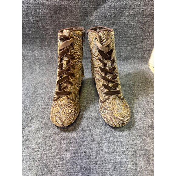 Mudd Aniston Womens Size 8M Brown Tapestry Lace-Up Ankle Boots - Picture 11 of 16